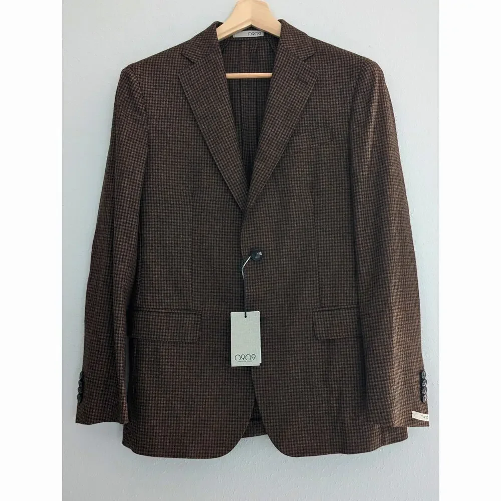 NWT 0909 Luxury Designer Brown Checked Sport Coat IT 48 US 38 Italian Blazer